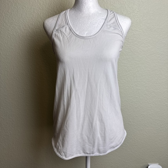 Lululemon Women's Activewear Top White Gray‎ Stripe Racerback No Tag Essential - Picture 1 of 5